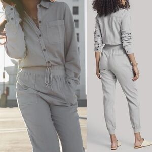 Faherty Arlie Day Long‎ Sleeve Jumpsuit Stone Grey Womens Size XS Linen Lyocell